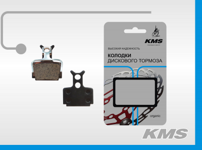 Колодки для дискового тормоза KMS, материал органика, инд упак - блистер KMS, с метал. Фиксатором.