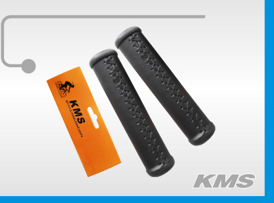 Ручка руля "KMS" 130мм, ретро дизайн, кожаные, цвет черный, инд. упак. блистер "KMS"