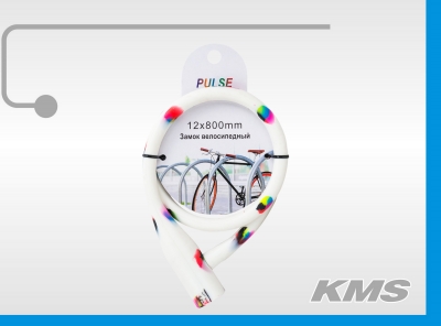 Велозамок "Pulse", трос Ø 12*800, силиконовый, с ключом, с разноцветным нанесением.