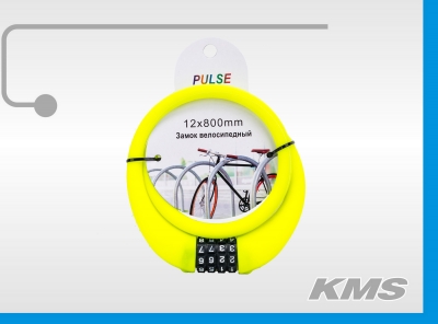 Велозамок "Pulse", трос Ø 12*800, силиконовый, кодовый.
