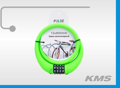 Велозамок "Pulse", трос Ø 12*800, силиконовый, кодовый.