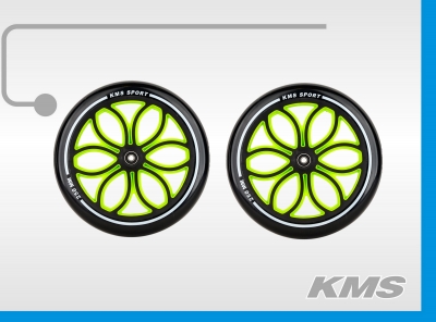 Колеса для самокатов, пара, диаметр 250мм, надпись на колесах "KMS SPORT 250MM", цвета в ящике: 4 синих, 4 зеленых, 4 красных.